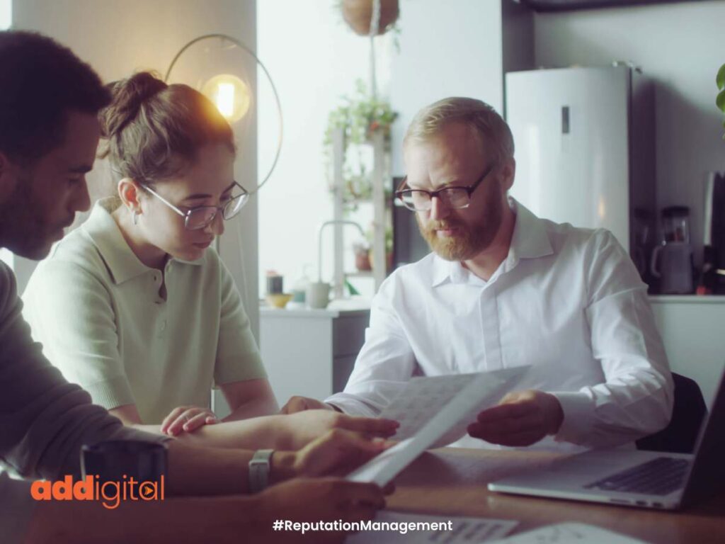 Professional business consultation featuring the Addigital NZ logo, illustrating the strategic importance of semantic Google reviews.