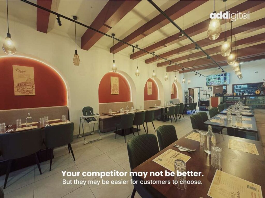 Interior of a restaurant in Royal Oak, Auckland, used to illustrate how customers choose between competing local businesses and why visibility, trust, and customer confidence influence buying decisions.